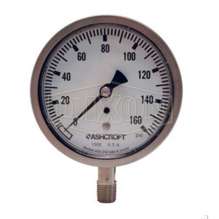 Dixon Dry Gauge, 0 to 160 psi, 1/4 in NPT Connection, 4 in Dial, 1.6 % GSS160-4